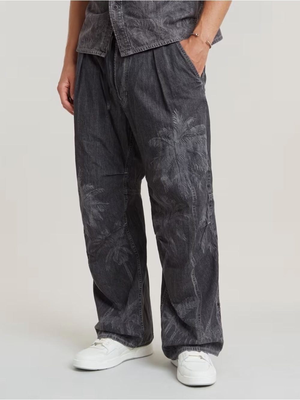 G Star Raw Palm Pleated Denim Pants Gray Wash NWT Button Fly Mens 35x30